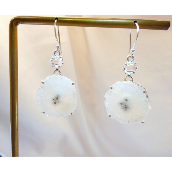 Solar Eye Quartz Water Clear Herkimer Diamond Sterling Silver Dangle Earrings - Picture 3 of 7